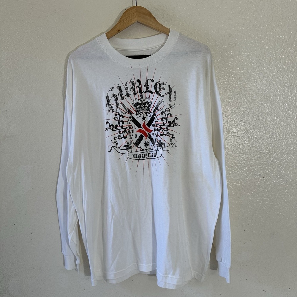 Hurley T-Shirt Mens XL White Thermal Y2K Skater Surf Long Sleeve Graphic Tee